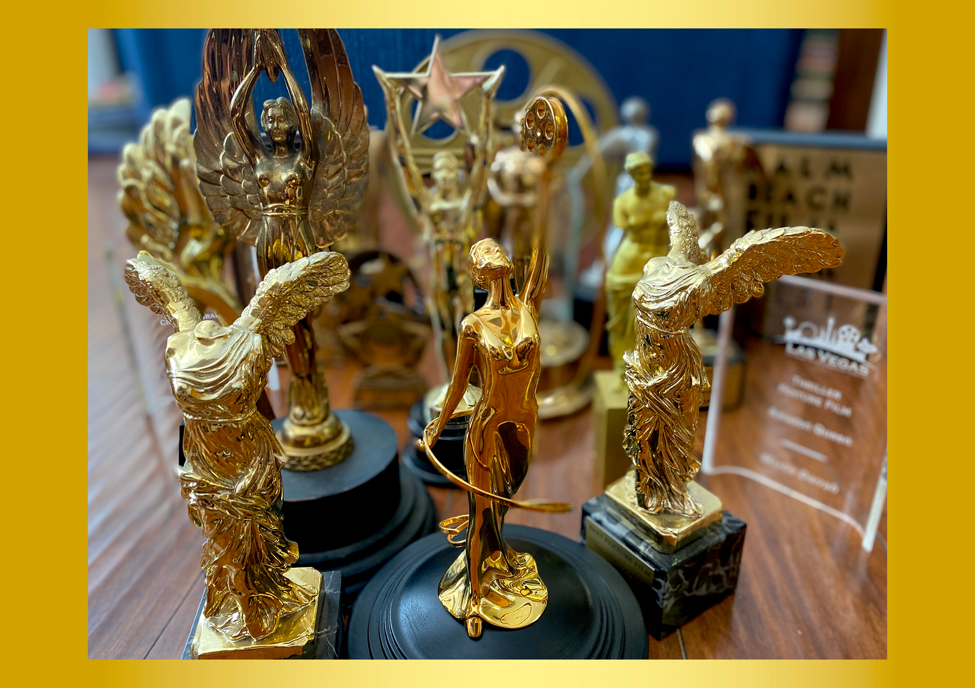 Award trophies won by Marlin Darrah films at festivals worldwide